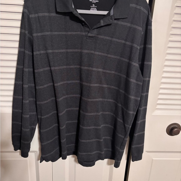 Van Heusen Dark Gray Striped Polo Shirt - Picture 1 of 3